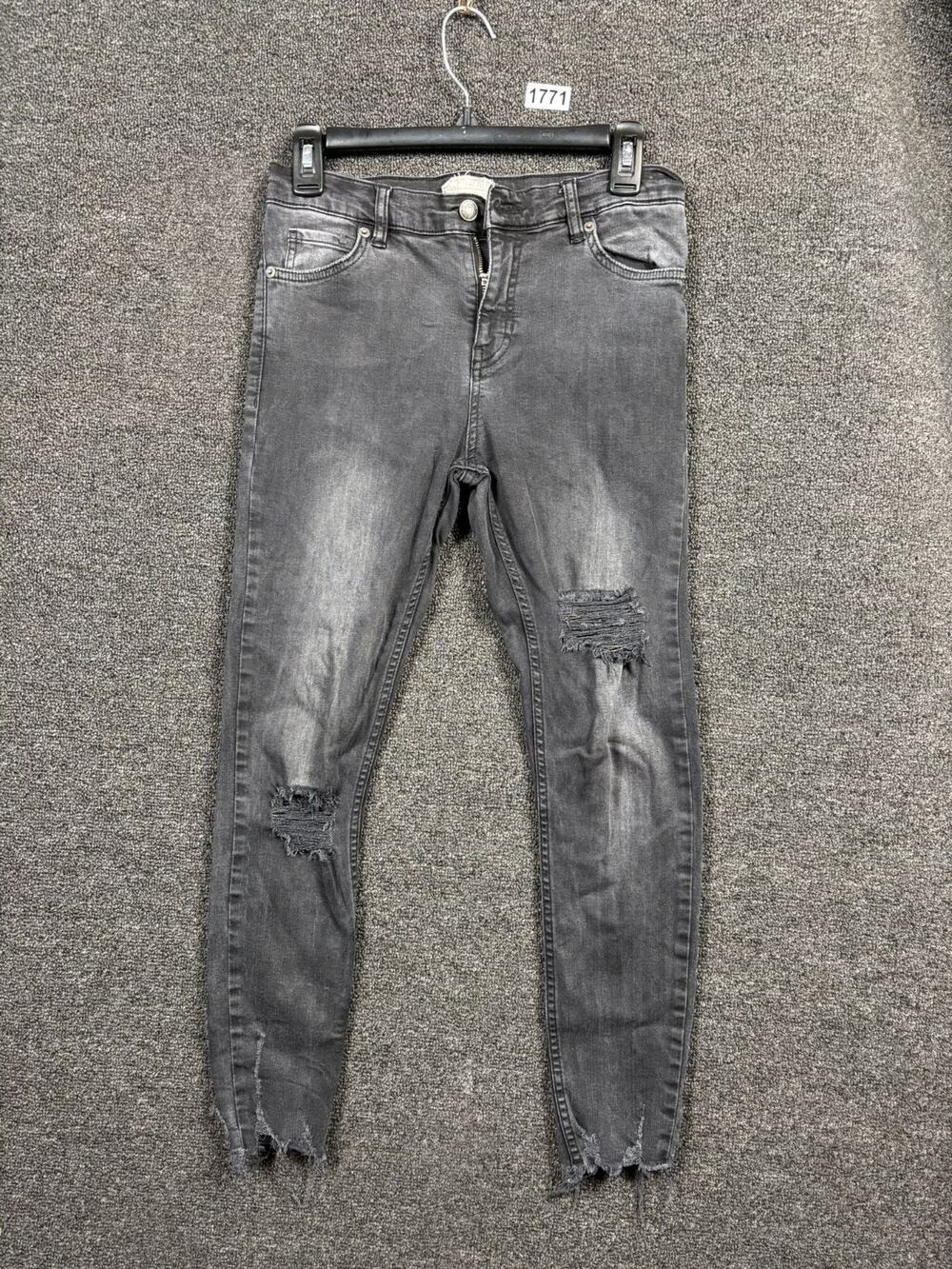 Free People Shark Bite Skinny Jeans Womens W26S Black Mid Rise Distressed Denim